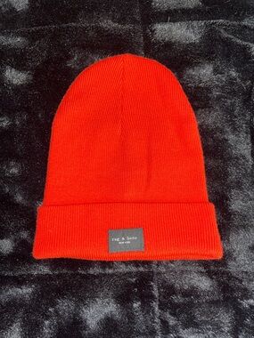 rag & bone Red Ribbed Knit Cuffed Beanie
